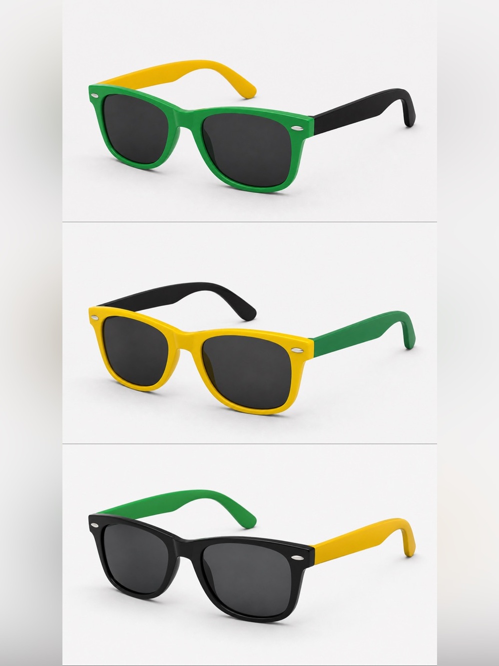 Classic Wayfarer Men's Sunglasses - Green, Yellow & Black (JAMAICA FLAG COLORS)